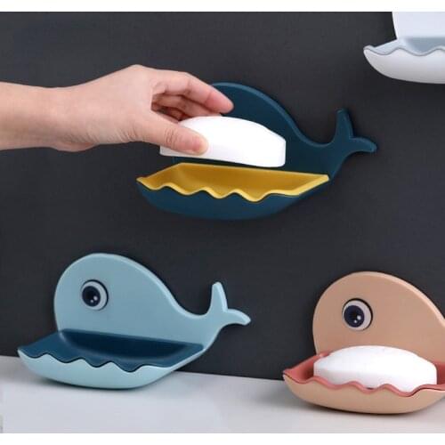 Bathroom Soap Dish Holder Wall Mounted Drain Non Perforated Soaps Box Storage Shelf Double Layer Sponge Draining Organizer Tray