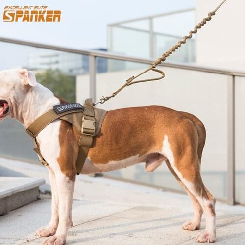 EXCELLENT ELITE SPANKER Tactical Bungee Dog Leash Military Dog Leash Adjustable K9 Tactical Leash Elastic Leads Rope with 2 Cont