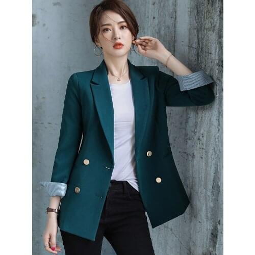 Spring and autumn new womens interview professional workwear solid color large size Blazer small suit in the long suit jacket