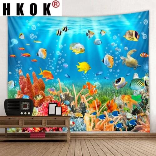 HKOK Starfish Fish Sea Beach Poster Tapestry Wall Hanging Covering Rugs Background Cloth Beach Mat Blanket Art Bedroom Home Deco