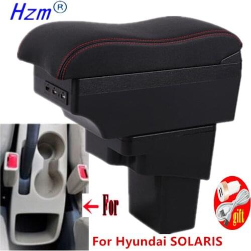For Hyundai SOLARIS Armrest 2010 -2016 2013 2014 2015 For VERNA Accent Car Armrest box Storage accessories Interior with USB LED