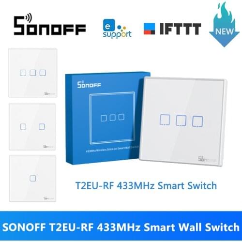 SONOFF T2EU-RF 86 Type Smart Switch Sticky 433MHz Wireless RF Remote Control Wall Panel For 4CHPROR3 SlampherR2 TX Wall Switch