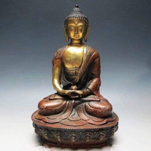 Crafts decoration Old BRASS 21 cm Old Tibetan Brass Buddhism Bodhisattva Sakyamuni Buddha Statue brass Copper Brass Protect