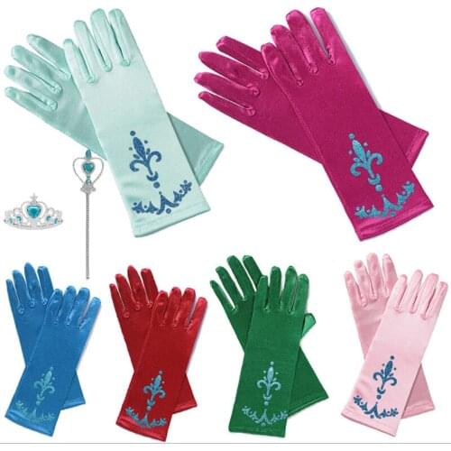 Frozen Elsa Princess Pink Blue Gloves Girl Anime Movie Gloves Cosplay Performance Accessories Magic Wand Props