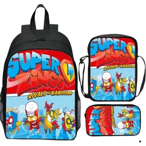 Super Zings 3 Pcs/set Backpack Cartoon Superzings Schoolbag Travel Laptop Bag (3pcs Set/rucksack+Crossbody Bag+Pen Bag) Mochila
