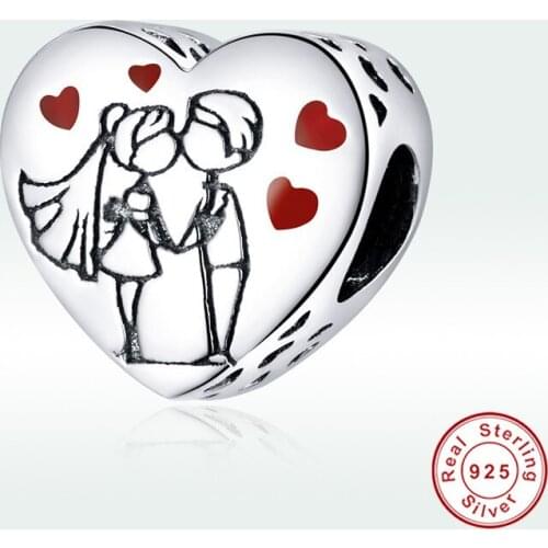 Original sweet couple beads 925 sterling silver heart charm fit brand bracelet women diy jewelry accessories senior gift