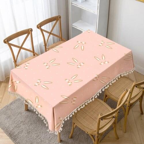 Bunny Ears Printing Table Cloth Tassel Waterproof Tablecloth Thick Rectangular Manteles Mesa Nappe Wedding Decorate Table Cover