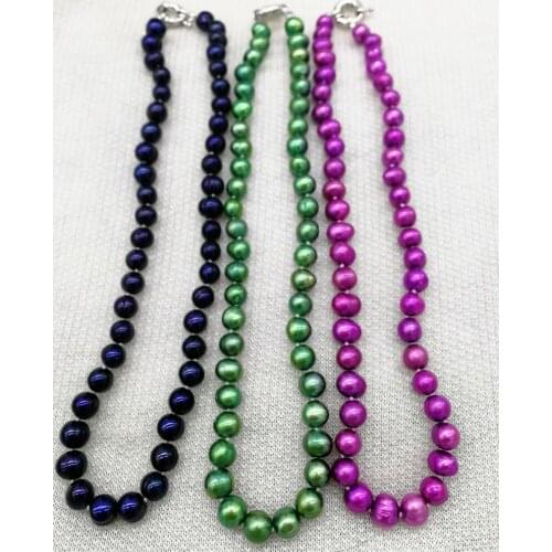 WOW! freshwater pearl white near round purple green blue 8-9mmn ecklace 17inch nature wholesale