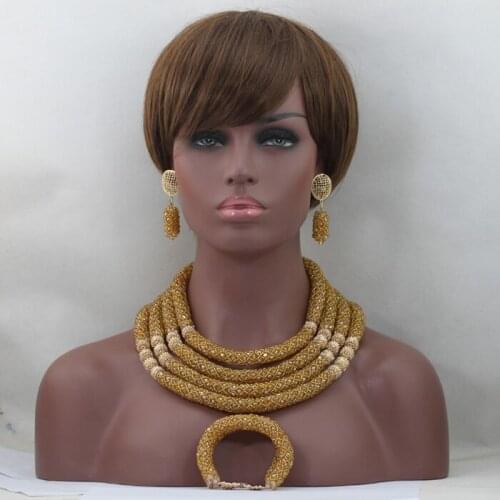 Splendid Crystal Nigerian African Wedding Bridal Jewelry Set Gold Costume Lady Bridal Ball Jewelry Set Free Shipping QW993