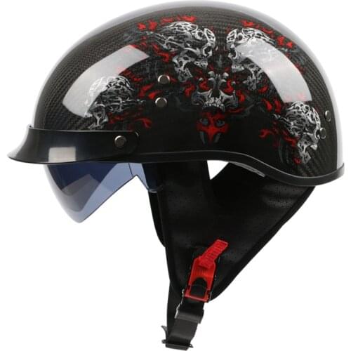 Genuine 100% Carbon Fiber Half Helmet Inner Lens Motorcycle Open Helmet Vintage Touring Cruiser Scooter Free Shipping