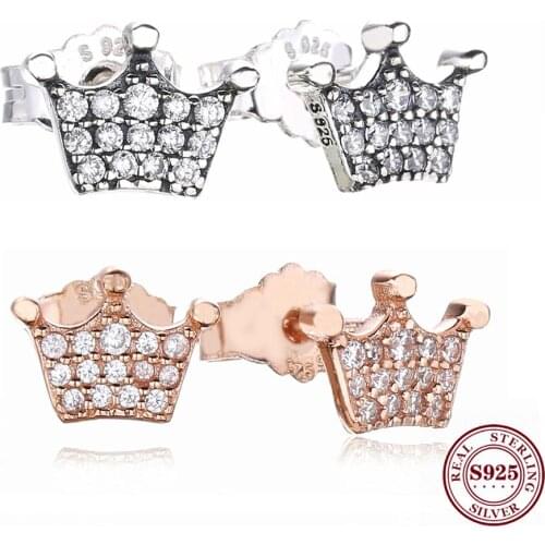 Bewill Real 925 Sterling Silver Earring New Shiny Rose Gold Silver Crown Earrings For Women Wedding Gift Fashion Jewelry