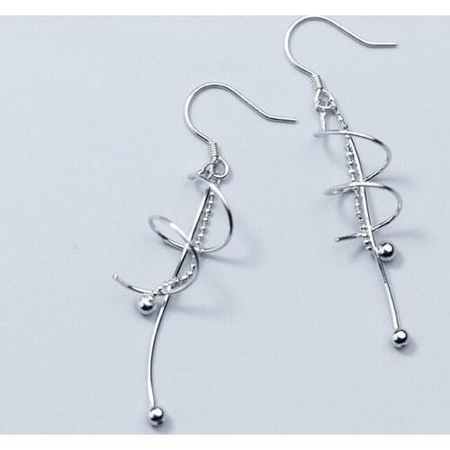 MloveAcc New Arrival 925 Sterling Silver Wave Drop Earrings Spiral Spring Shape Tassel Dangle Earrings for Women