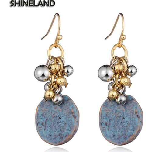 Shineland Vintage Turkish Style Ancient Bronze Alloy Geometric Small Balls Hanging Dangle Earrings For Women Statement Jewelry