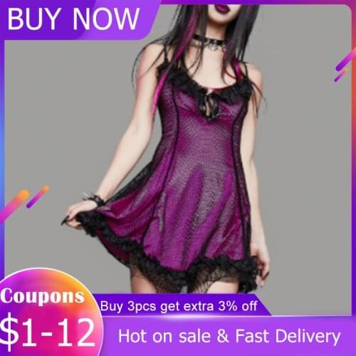 Gothic Summer Fashion New 2021 Lace Net Yarn Perspective Sexy Splicing Slim V-neck Womens Dress High Street Hipster Designer