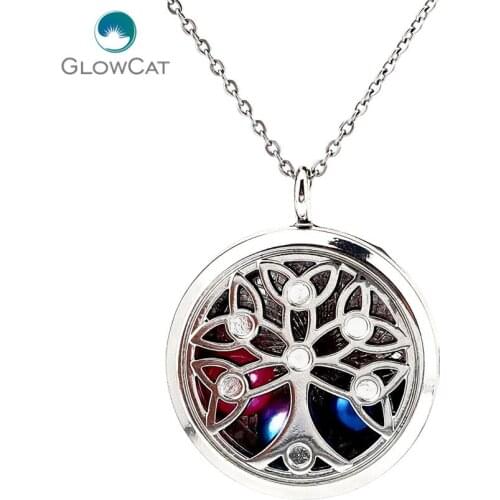 1PC 30mm Round Magnetic LMemory Tree Locket Charms Floating Aroma Locket Pendant Necklaces Women Gift Jewelry Supplies K1189