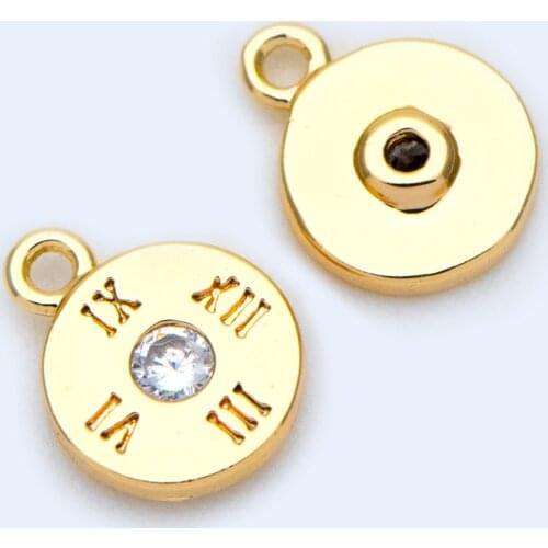 10pcs Gold plated Brass Disc Charms 8x6mm, CZ Paved dial plate charm (GB-1108)