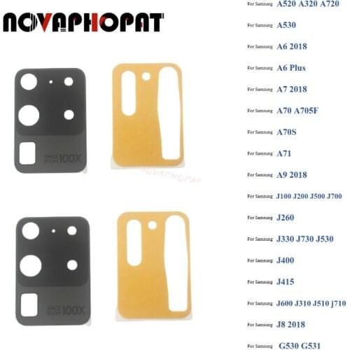 Novaphopat Black New back big rear camera glass lens for samsung Galaxy A6 / A6 plus / A6 + ( 2018 ) with sticker ; 10pcs/lot