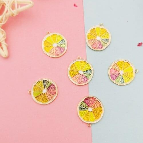 10pcs/pack Funny Lemon Orange Enamle Charms Metal Pendant Earring DIY Fashion Jewelry Accessories 19*21mm