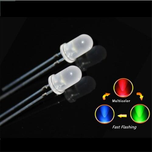 100pcs 5mm RGB Fast /Slow Flashing led Diode Color Changing Blinking Frosted Multicolor Flicker Round Light-Emitting Diode
