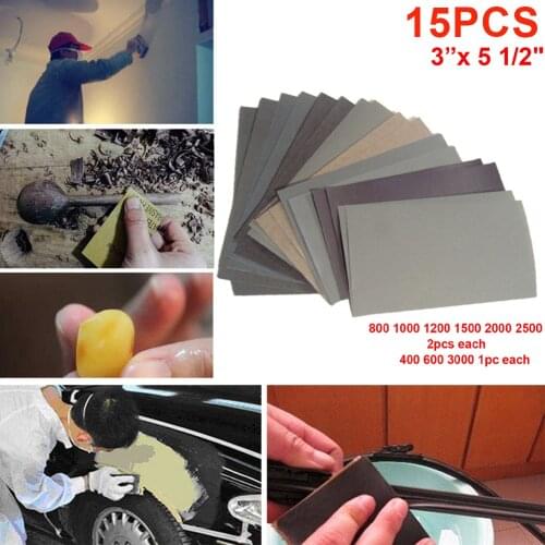 15pcs Sandpaper Set 400 600 3000 800 1000 1200 1500 2000 Grit Sanding Paper Water/Dry Abrasive SandPapers Wood Metal Polishing