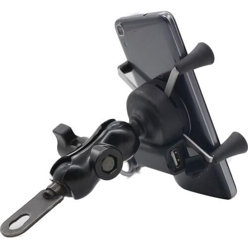 2 in 1 X-Style 360 Degrees Rotation Motorcycle 3.5-6 inch Cell Phone GPS Mobile Phone Mount Holder USB Charger for Motorcycle
