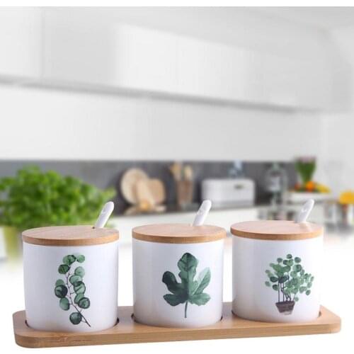 3PCS/Set Ceramic Seasoning Bottle Set Nordic Innovative Home Green Planting Spice Box Kitchen Supplies