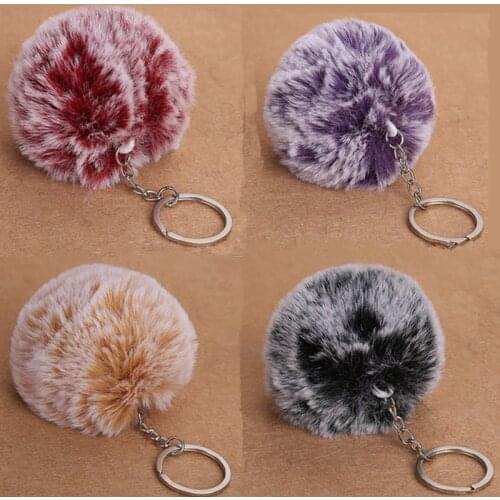 6 Colors Fluffy Fur Pom Pom Keychain Soft Faux Rex Rabbit Fur Ball Car Keyring Pompom Key Holder Women Bag Pendant Jewelry