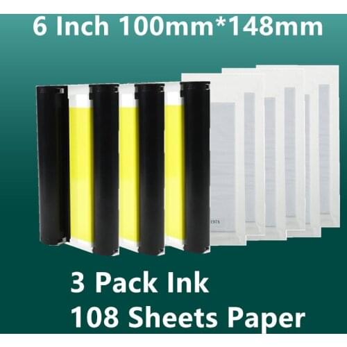 6 Inch 108 sheet Ink Cassette KP-108IN KP-36IN Ink and Paper Set for Canon Selphy CP1300 CP1200 CP910 CP900 Photo Printer