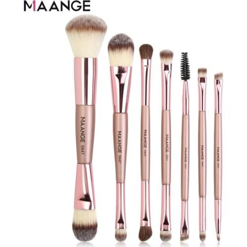 7PCS Double-headed Makeup Brush Set Wooden Handle Nylon Hair Powder Eyeshadow Brush Portable Makeup Brushes Tool Set Wholesale