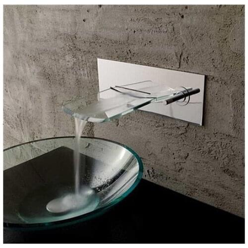 Free shipping polished chrome Bathroom Wall Mounted Glass Waterfall Faucet
