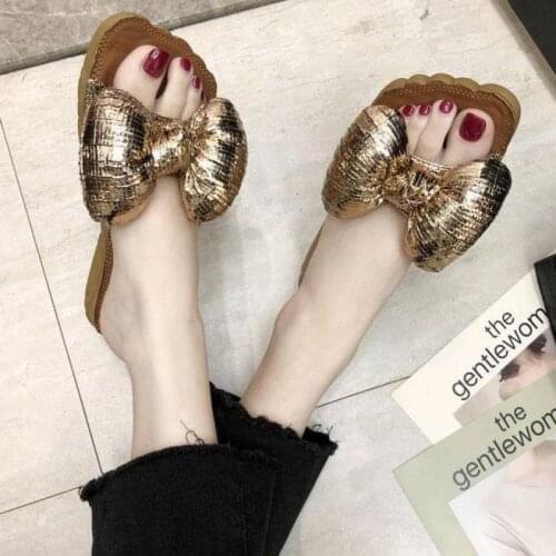 Bling Bow Female Slippers Women Flat Sandals Summer Lady Shoes Home Flip Flops Outdoor Casual Woman Beach Shoes Non-slip Slipper
