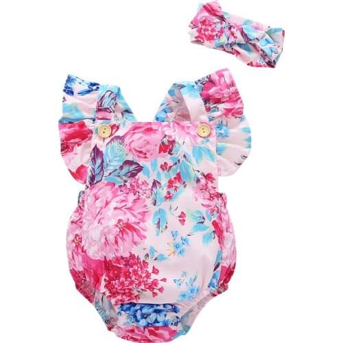 Toddler Girls Bodysuit Summer 2021 New Short Sleeve Flower Pattern Jumpsuit Fashion Newborn Baby Girls Casual Playsuits For 0-3y
