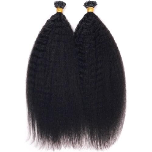 Brazilian I Tip Human Hair Extension Kinky Straight Pre Bonded Remy Hair Coarse Italian Yaki Stick I Tip Hair 100 strands 100g