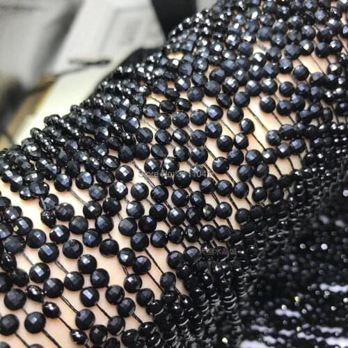 Black agate loose beads faceted coin 3*4mm 14" for DIY jewelry making FPPJ wholesale beads nature gem stone
