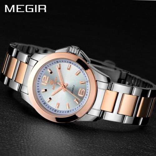 MEGIR Fashion Women Watches Brand Luxury Rose Gold Quartz Wrist Watch Woman Stainless Steel Ladies Clock Relogio Feminino 2021