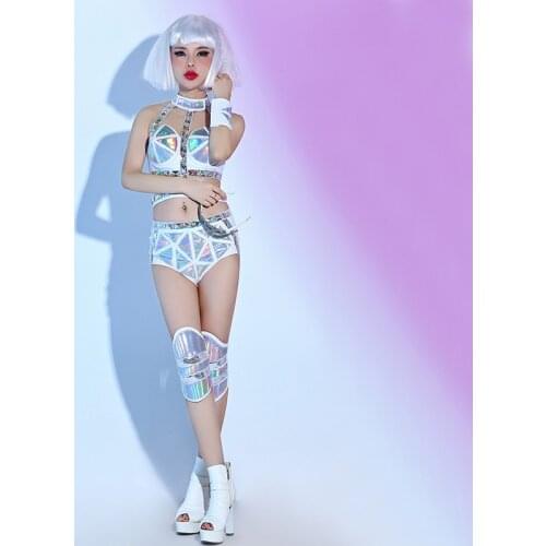 DC108 Rave disco wears women dress dj silver mirror bodysuit stage show costumes bar clothe club outfits sexy bodysuit bikini ds