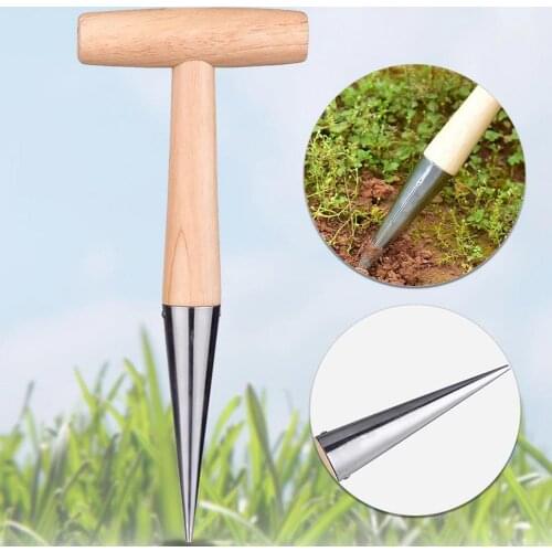 Wooden Plant Sow Dibbler Stainless Steel Durable Soil Drilling/sowing/fertilizing Gardening Tool Transplantation Tool Planter