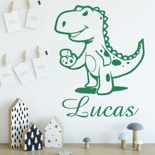 Kids Custom Name Wall Sticker Personalized Boys Room Decoration Cartoon Dinosaur Decal Babys Bedroom Art Mural Removable Cute