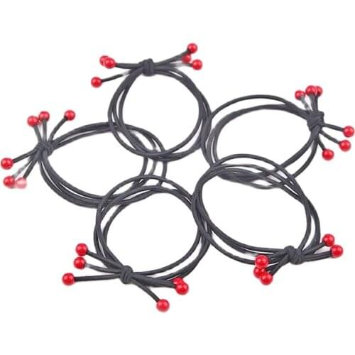 5 Pcs/Lot Girls 3 Layers Beads Elastic Ponytail Holder Rubber Bands Hair Accessories Tie Gum