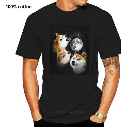 Three Doge Moon Shiba Inu T Shirt For Male Soft Homme Tee Shirt Crewneck BONADIAO Harajuku Streetwear