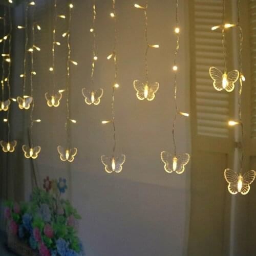 Curtain Light 16 LED Butterfly Strings 8 Mode Fairy Light Strip Party Indoor Outdoor Room Garden Wedding Christmas Decorations