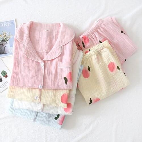 Cotton long-sleeved nightwear women pyjamas homewear Fresh Peach sweet sleepwear women pajamas sets spring Japanese 100