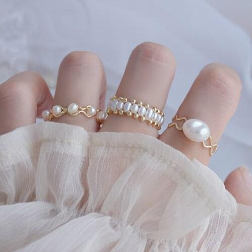 Shiny Side New Accessories Crystal Engagement Adjustable Rings for Women Simple Style Freshwater Pearl Rings