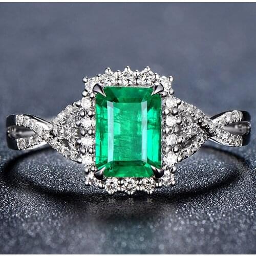 Square emerald gemstones green crystal zircon diamonds rings for women white gold silver color jewelry bijoux bague wedding gift