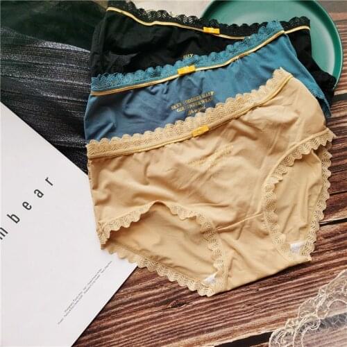 Ice Pure Silk Coast Lace Girls Underwear Side Buttock Elastic Lovely Sexy Lingerie Bow Seamless Breathable Ruffle Of Panties