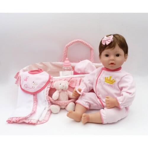 16 Inches Reborn Doll 40cm Sleeping Silicone Dolls with Basket Handmade Lifelike Baby Fashion Gift for Kids Toys for Boy Girl
