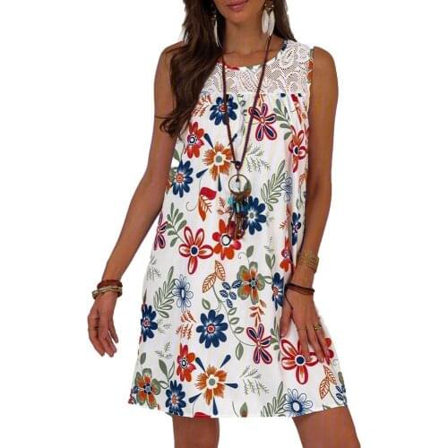 Summer Vintage Women Flower Print Tank Dress Sleeveless Casual S-5XL Mini Loose Short Dresses Plus Boho Dress O Neck Beach H2M9