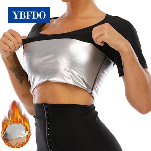YBFDO Hot Womens Waist Trainer Slimming T-Shirts Tops Thermo Workout Body Shaper Sweat Sauna Short sleeve Fitness Control Corset