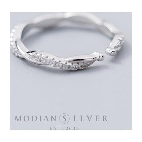 Modian Sparking Zircon Twist Finger Ring for Women Fashion Real 925 Sterling Silver Open Adjustable Ring Jewelry Accessories