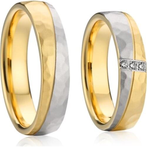 Custom 5.5mm Alliances gold color wedding ring set men hammer fashion handmade jewelry couple rings for women